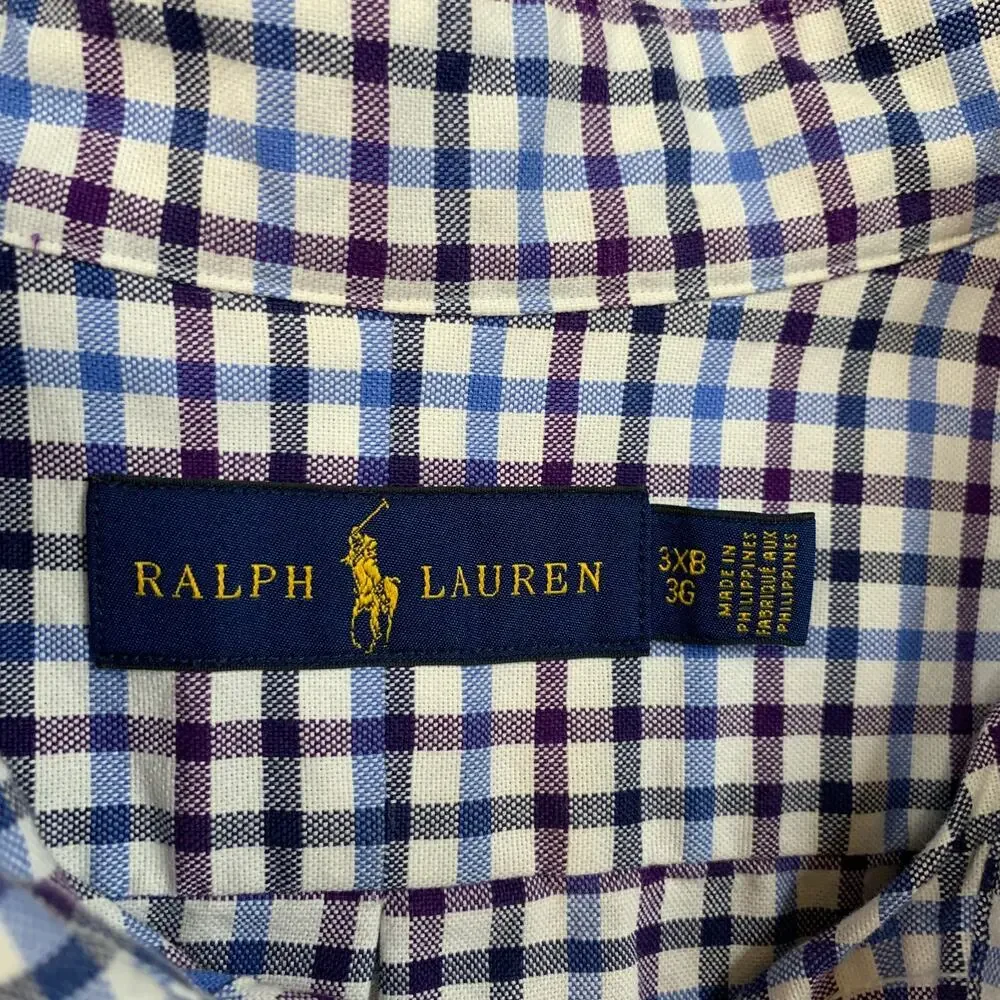 Ralph Lauren Shirt Men 3XB Big Cotton Plaid Check Long Sleeve Button Down Casual